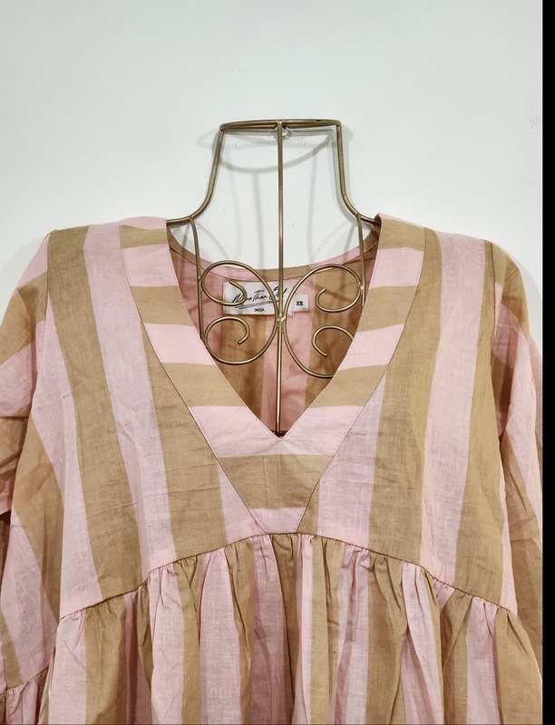 Gulzar's V-neck Peplum Top- Brown and Pink Stripes