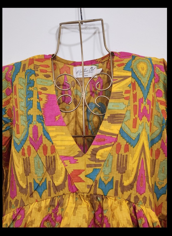 Gulzar's V-neck Peplum Top- Mustard & Ikkhat