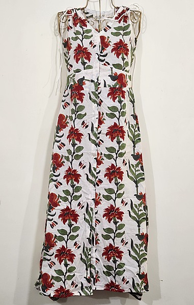 Leher's Sleeve-Less Fit & Flare Dress - Brown & Pink Stripes