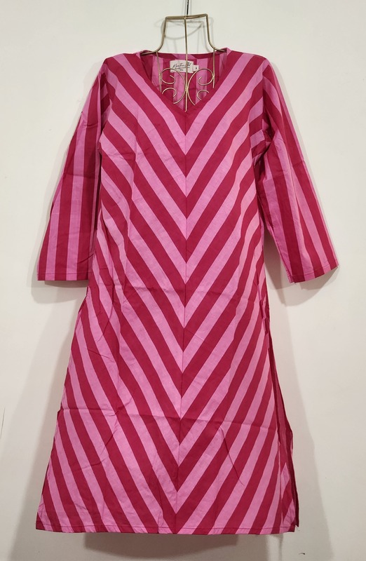 Asha's V striped Kurta - Pink