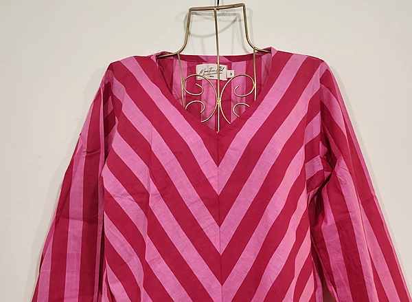 Asha's V striped Kurta - Pink