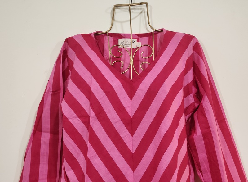 Asha's V striped Kurta - Pink