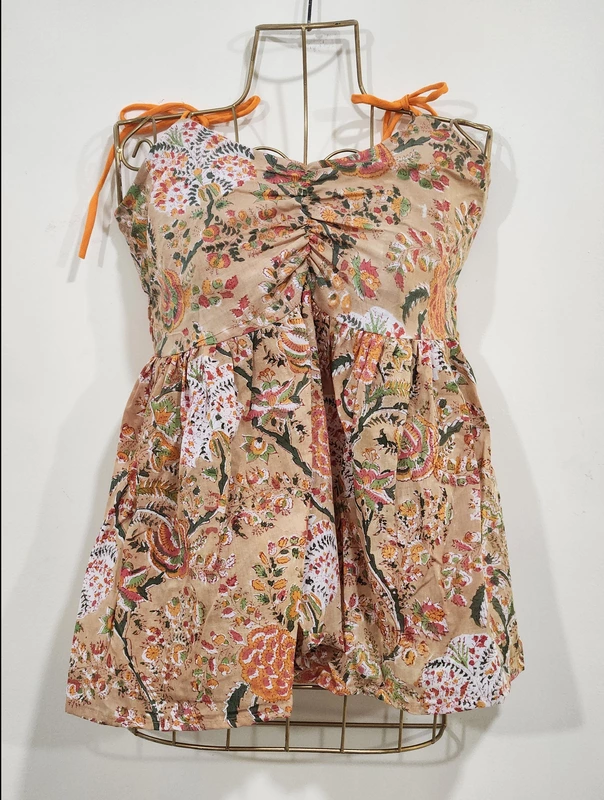 Fitoor's Gentle Scrunch Tube Top - Beige & Flowers