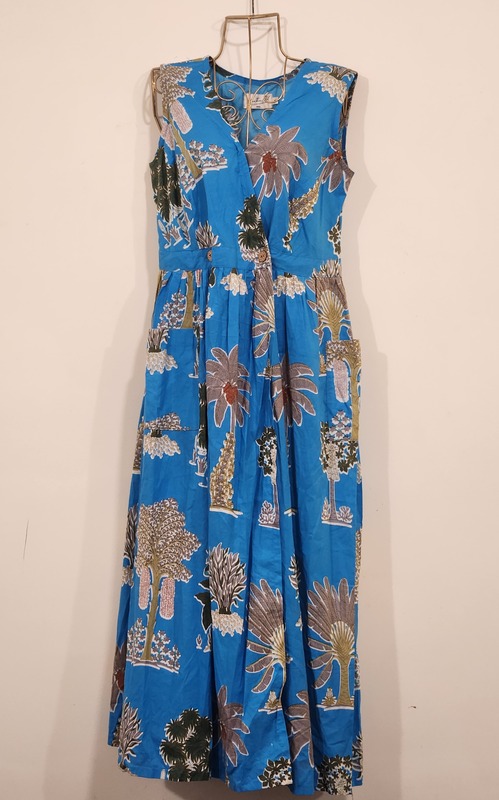 Diya's Sleeve-Less Wrap Dress - Blue garden