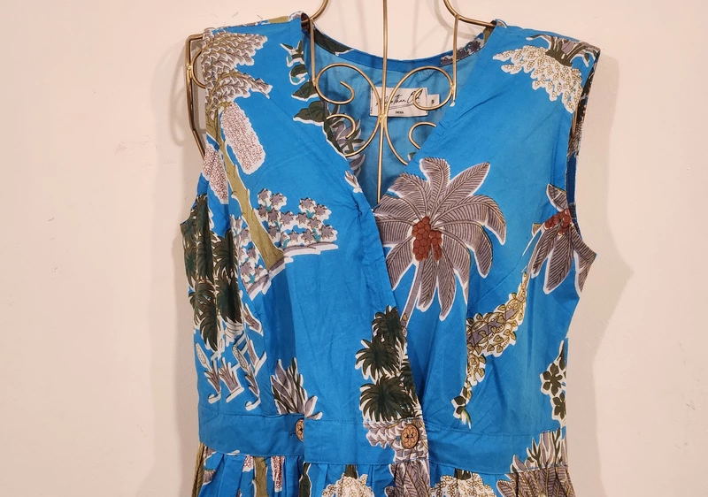 Diya's Sleeve-Less Wrap Dress - Blue garden