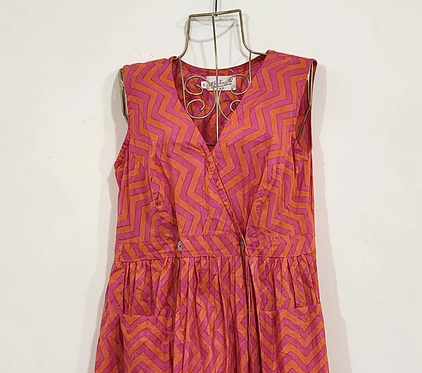Diya's Sleeve-Less Wrap Dress - Pink & Orange ZigZag