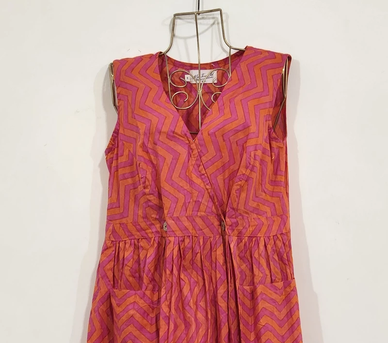 Diya's Sleeve-Less Wrap Dress - Pink & Orange ZigZag