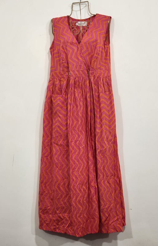Diya's Sleeve-Less Wrap Dress - Pink & Orange ZigZag