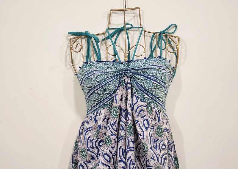 Inaaya's Four-Tie Tube Dress - Teal & White