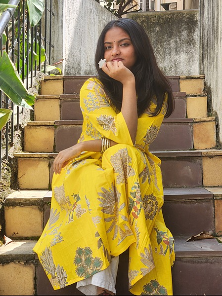 Amara's Everyday Flare Dress  - Yellow with trees