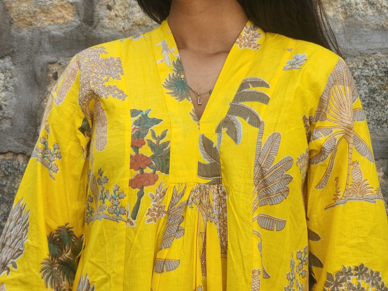 Amara's Everyday Flare Dress  - Yellow with trees