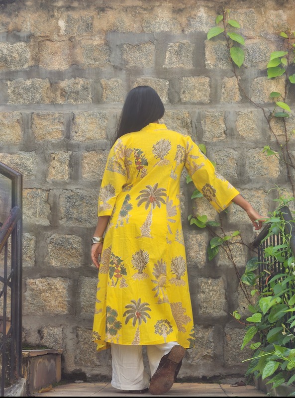 Amara's Everyday Flare Dress  - Yellow with trees