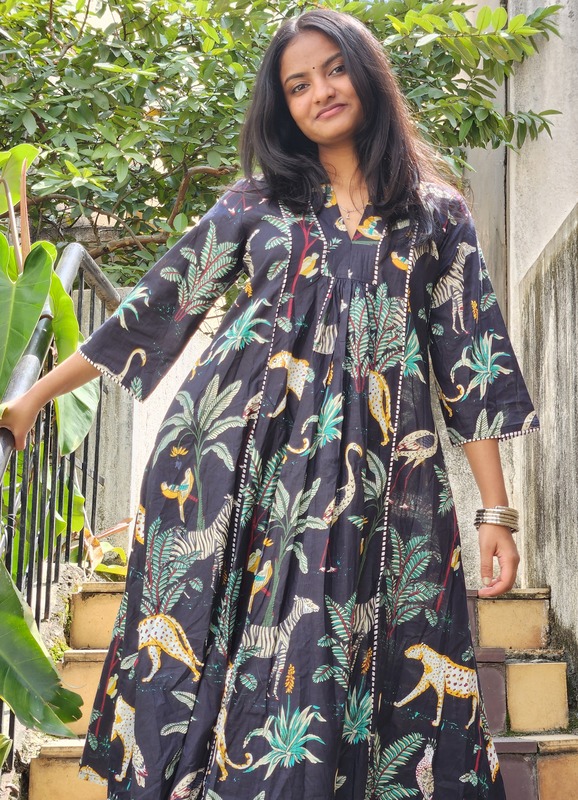 Zeenat's Everyday Flare Top + Pant Set  - Black Jungle