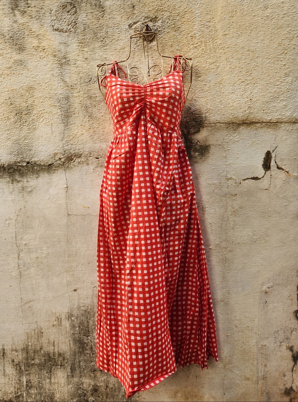 Fiza's Gentle Scrunch Tube Dress -Orange Gingham