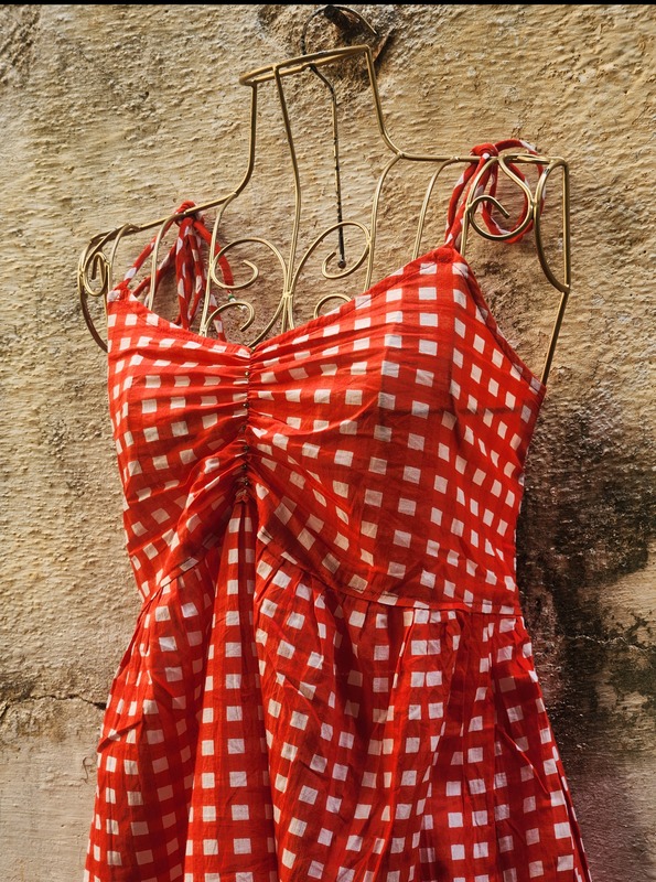 Fiza's Gentle Scrunch Tube Dress -Orange Gingham