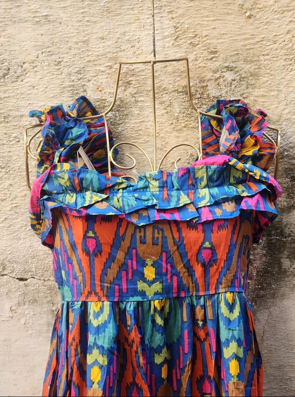Siya's Soft Frill Tube Dress - Blue + Multi-Colour