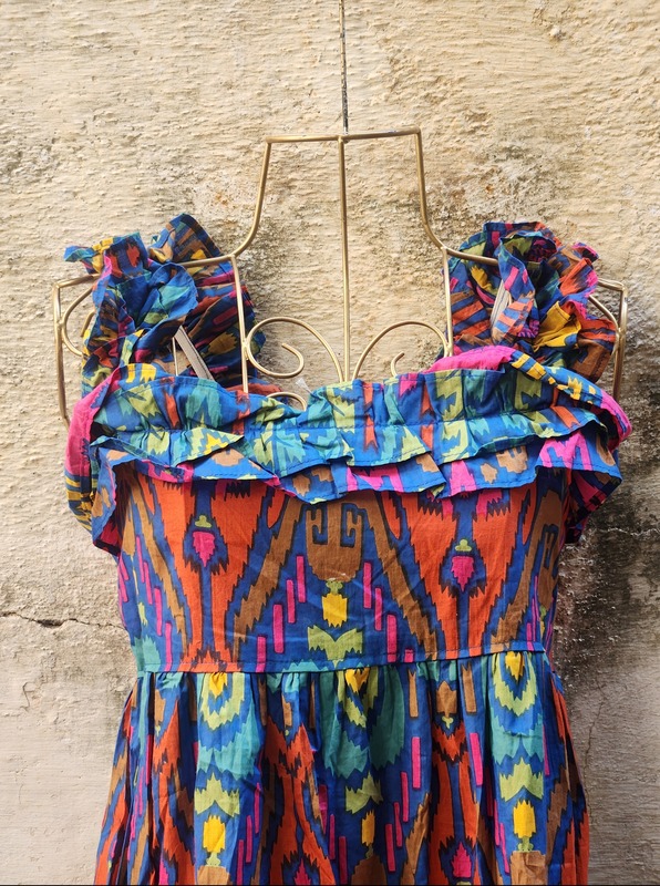 Siya's Soft Frill Tube Dress - Blue + Multi-Colour