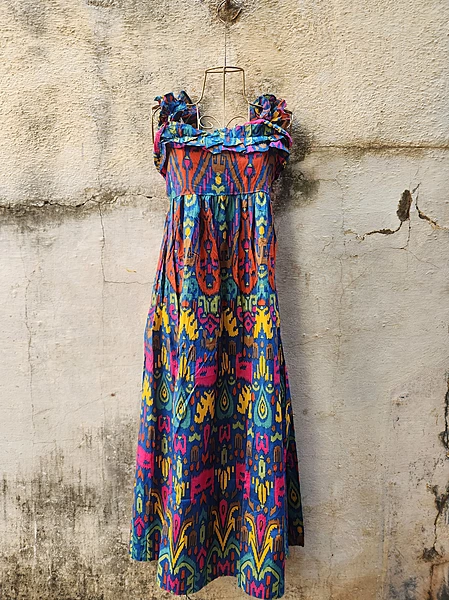 Siya's Soft Frill Tube Dress - Blue + Multi-Colour