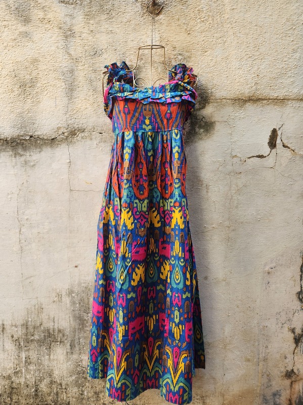 Siya's Soft Frill Tube Dress - Blue + Multi-Colour