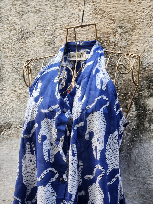 Cyra's Racer Back Dress - Blue with Tigers