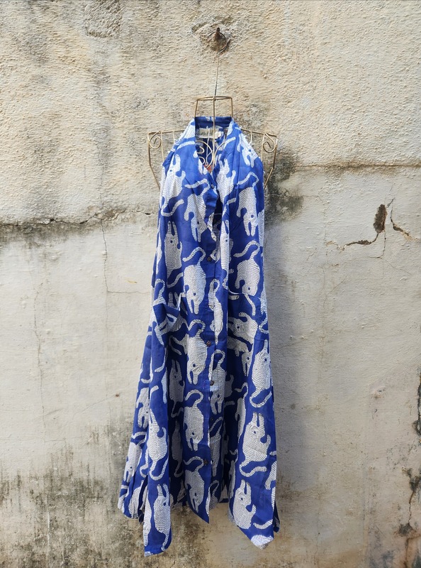 Cyra's Racer Back Dress - Blue with Tigers