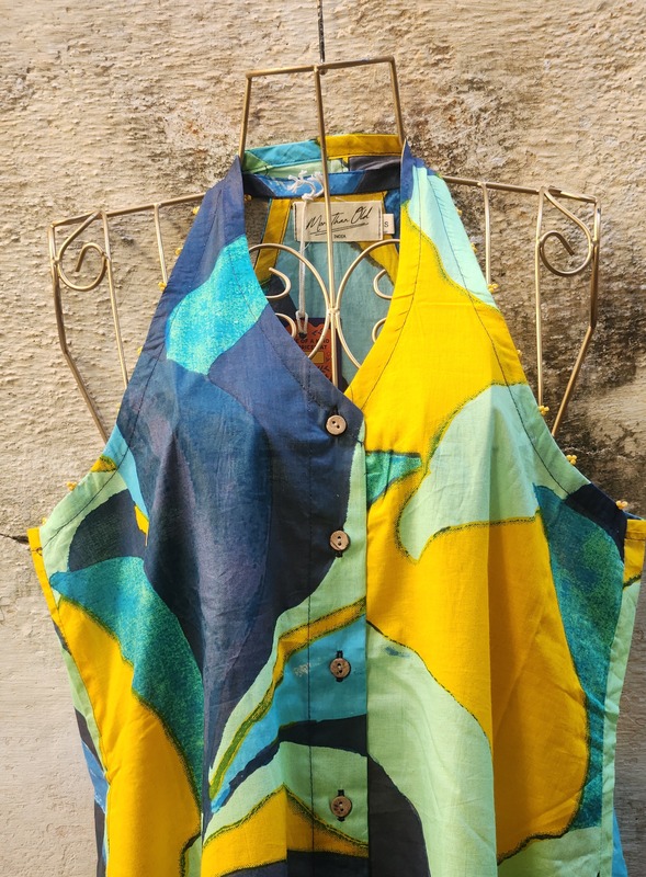 Cyra's Racer Back Dress - Yellow with Blue Hues