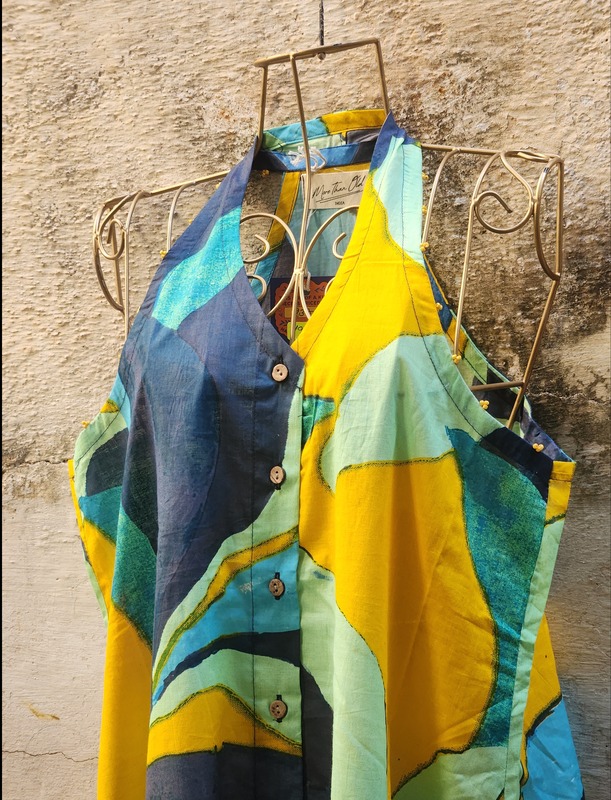 Cyra's Racer Back Dress - Yellow with Blue Hues