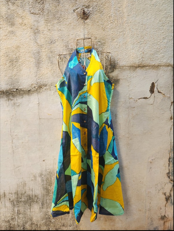 Cyra's Racer Back Dress - Yellow with Blue Hues