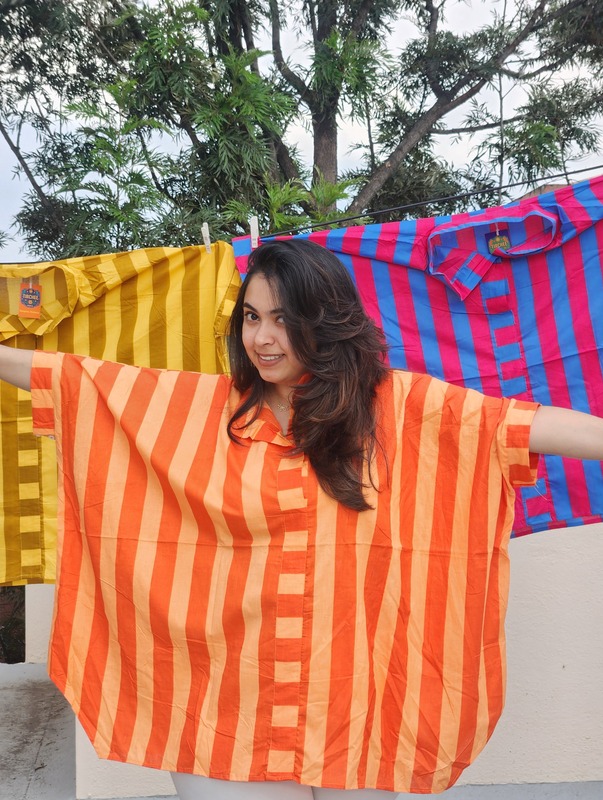 Junoon's Anti-Fit Shirt - Orange & peach Stripes