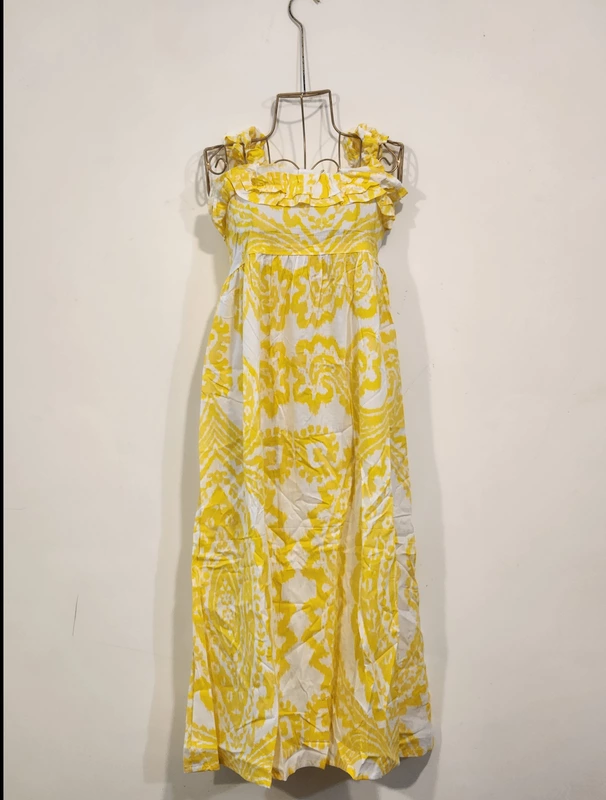 Siya's Soft Frill Tube Dress - Sunshine Yellow & White
