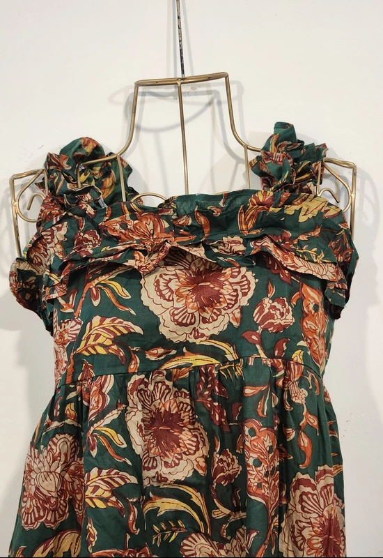Siya's Soft Frill Tube Dress - Green & Flowers