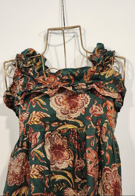 Siya's Soft Frill Tube Dress - Green & Flowers