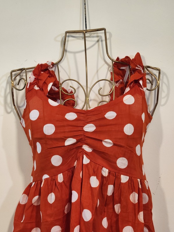 Freya's gentle Scrunch Frill Dress - Sunset Dots