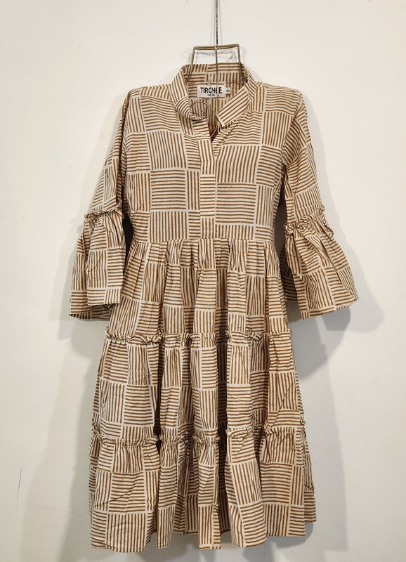 Gauri's Tiered Bell Sleeve Dress - Cream & Mustard Stripes
