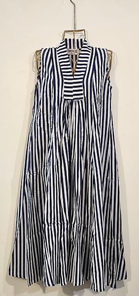 Charita's Everyday Sleeve Less Flare Dress - Blue & White Stripes