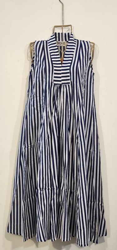Charita's Everyday Sleeve Less Flare Dress - Blue & White Stripes