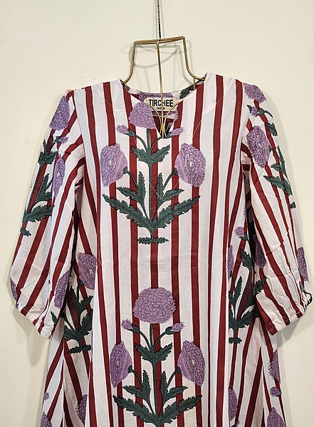 Rihana's Sleeved A-Line Dress - White, Maroon & Flowers