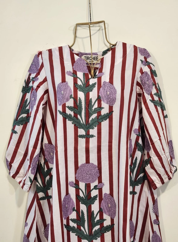 Rihana's Sleeved A-Line Dress - White, Maroon & Flowers