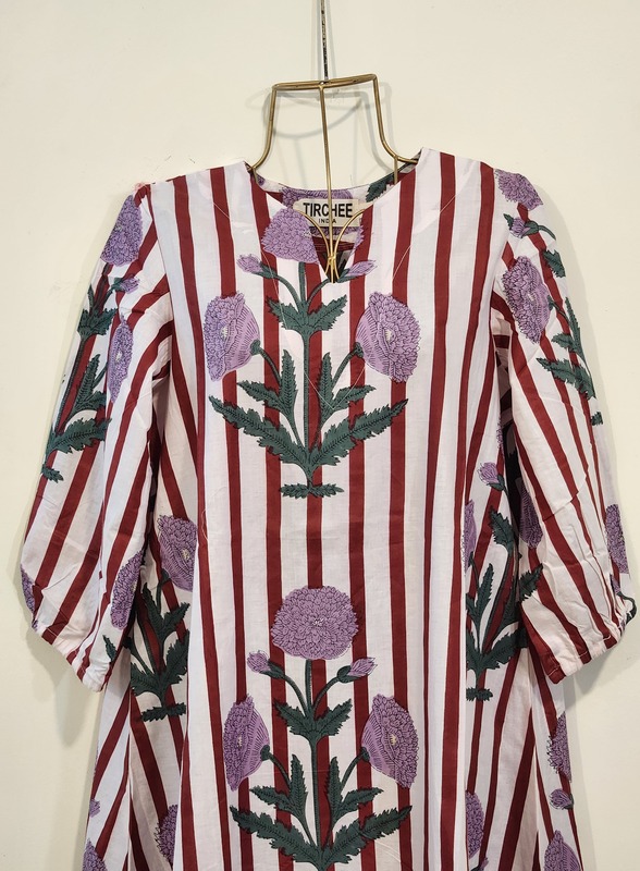 Rihana's Sleeved A-Line Dress - White, Maroon & Flowers