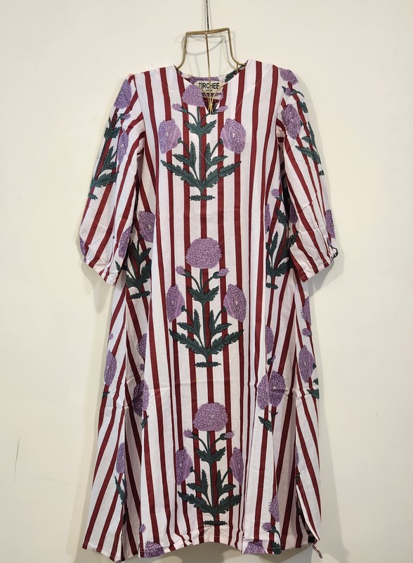 Rihana's Sleeved A-Line Dress - White, Maroon & Flowers