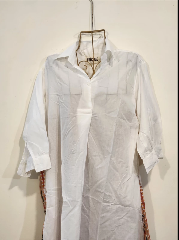 Meera's Button-Down Collared Dress - White & Line Print