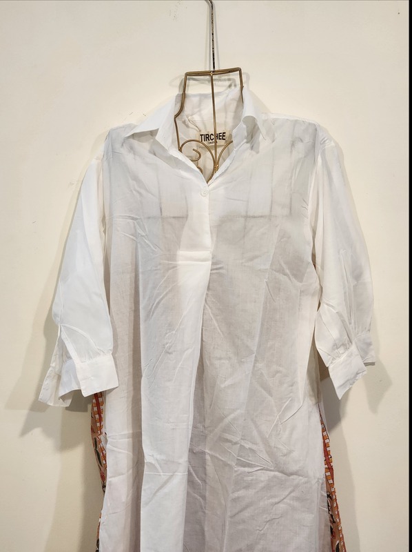 Meera's Button-Down Collared Dress -  White & Line Print