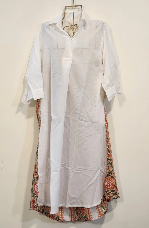 Meera's Button-Down Collared Dress - White & Line Print
