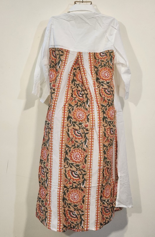 Meera's Button-Down Collared Dress -  White & Line Print