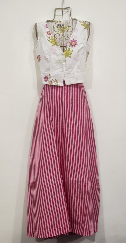 Nutan's princess top and straight skirt set - White & Pink