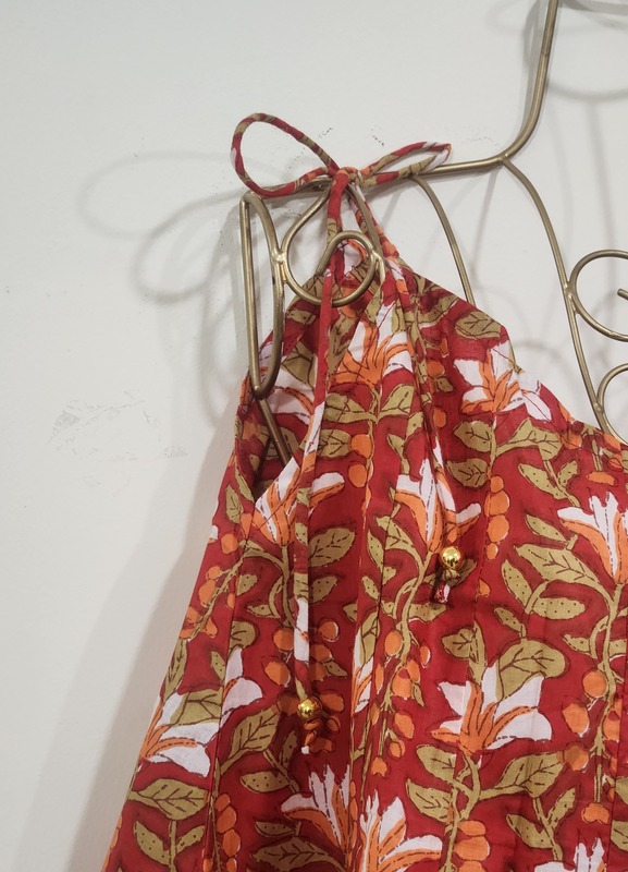 Charu's Pin-Tuck Top- Red & Flowers