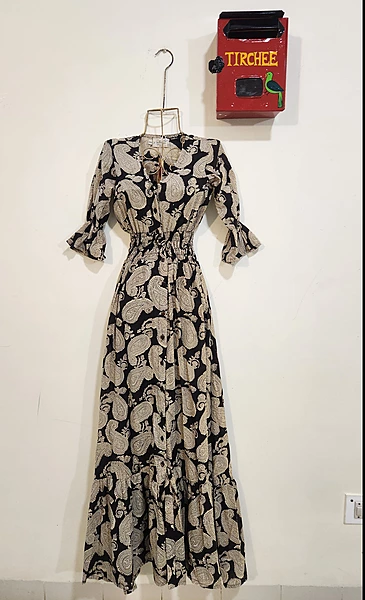 Vaani's Long Fit & Flare Dress - Black with paisleys