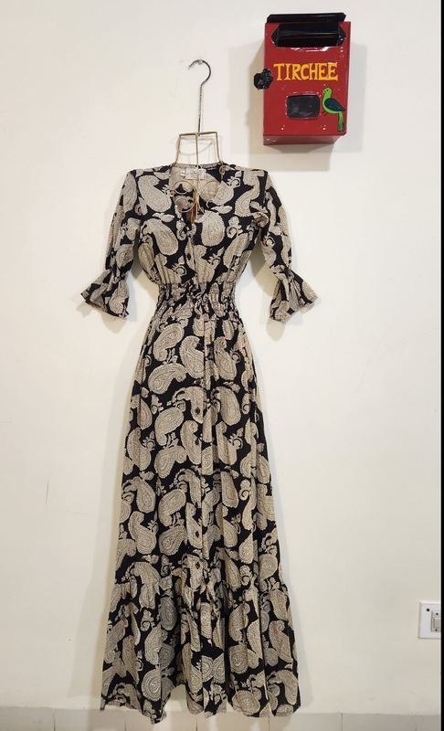 Vaani's Long Fit & Flare Dress - Black with paisleys