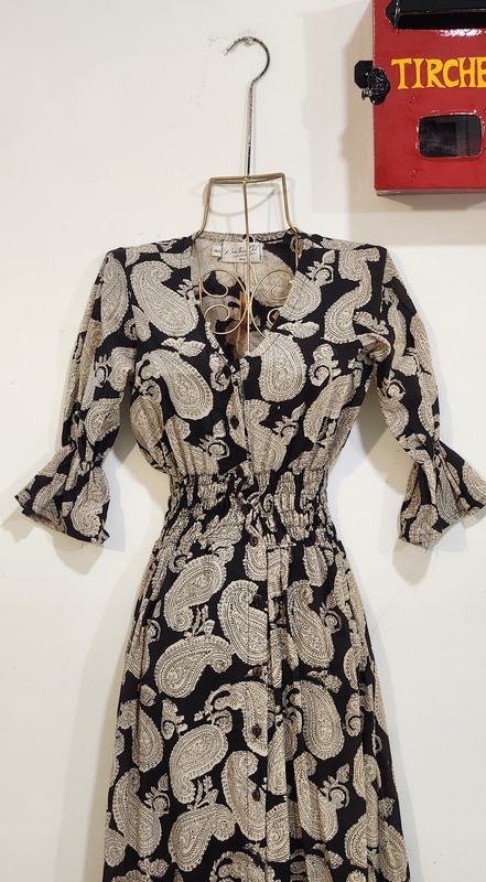 Vaani's Long Fit & Flare Dress - Black with paisleys