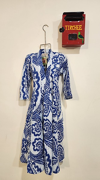 Amara's Everyday Flare Dress  - White with Blue Ikkhat